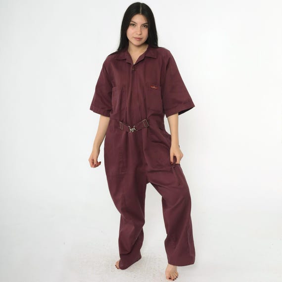 Vintage Burgundy Coveralls 90s Retro Workwear Jumpsuit Pants Boiler Suit Short Sleeve Boilersuit Mechanic 1990s Para-Suit Men's 48 Short XL