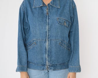 Y2K Denim Zip up Jacket Route 66 Blue Jean Windbreaker Jacket