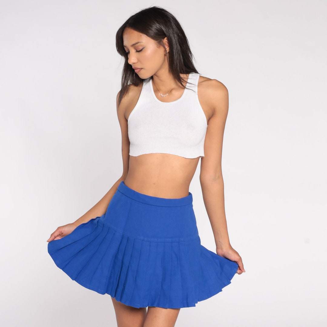 70s Tennis Skirt Royal Blue Pleated Mini Skirt High Waist Skirt