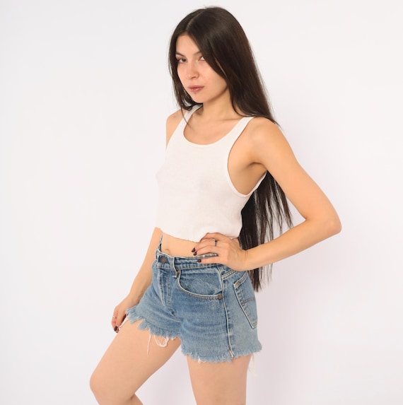 90s Levis Cutoff Shorts Denim Light Wash Blue Jean Cut Off Frayed Hem Distressed Faded Summer Beach Hot Pants Casual Womens Vintage Medium M