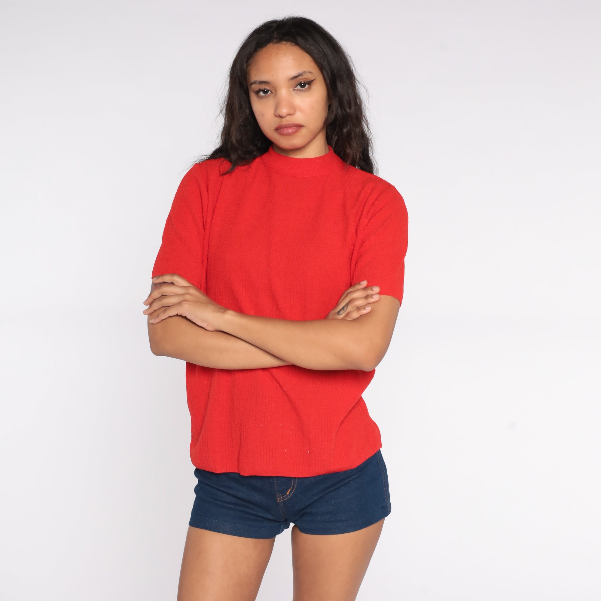 mock neck red top