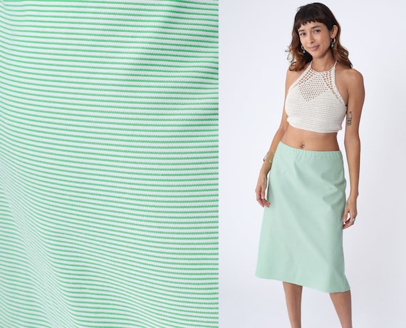 70s Midi Skirt Striped Green White Skirt Mod Hipp… - image 1