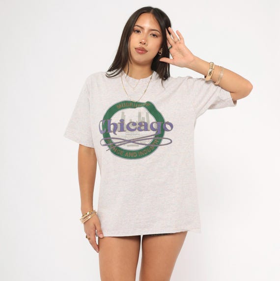 Chicago Museum Tee 90s Science And Industry Souvenir Heather Grey Cotton Graphic Shirt Crew Neck Tourist Travel Illinois Vintage Top Large L
