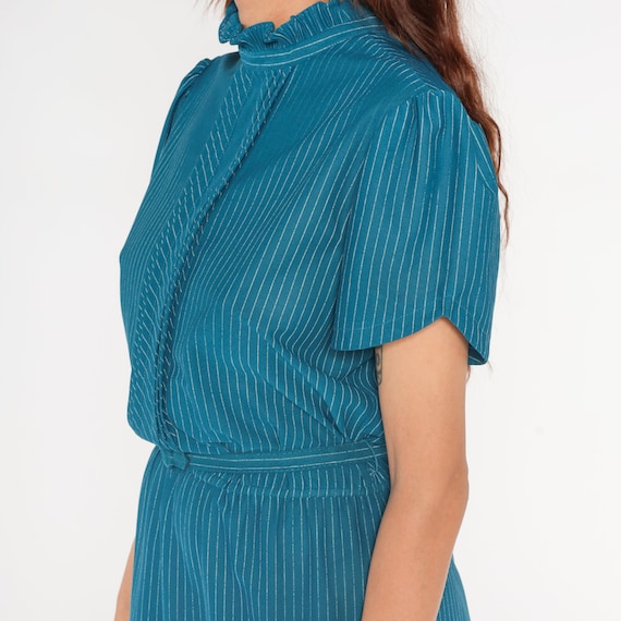 Puff Sleeve Dress Teal Mini 70s Secretary Dress S… - image 6