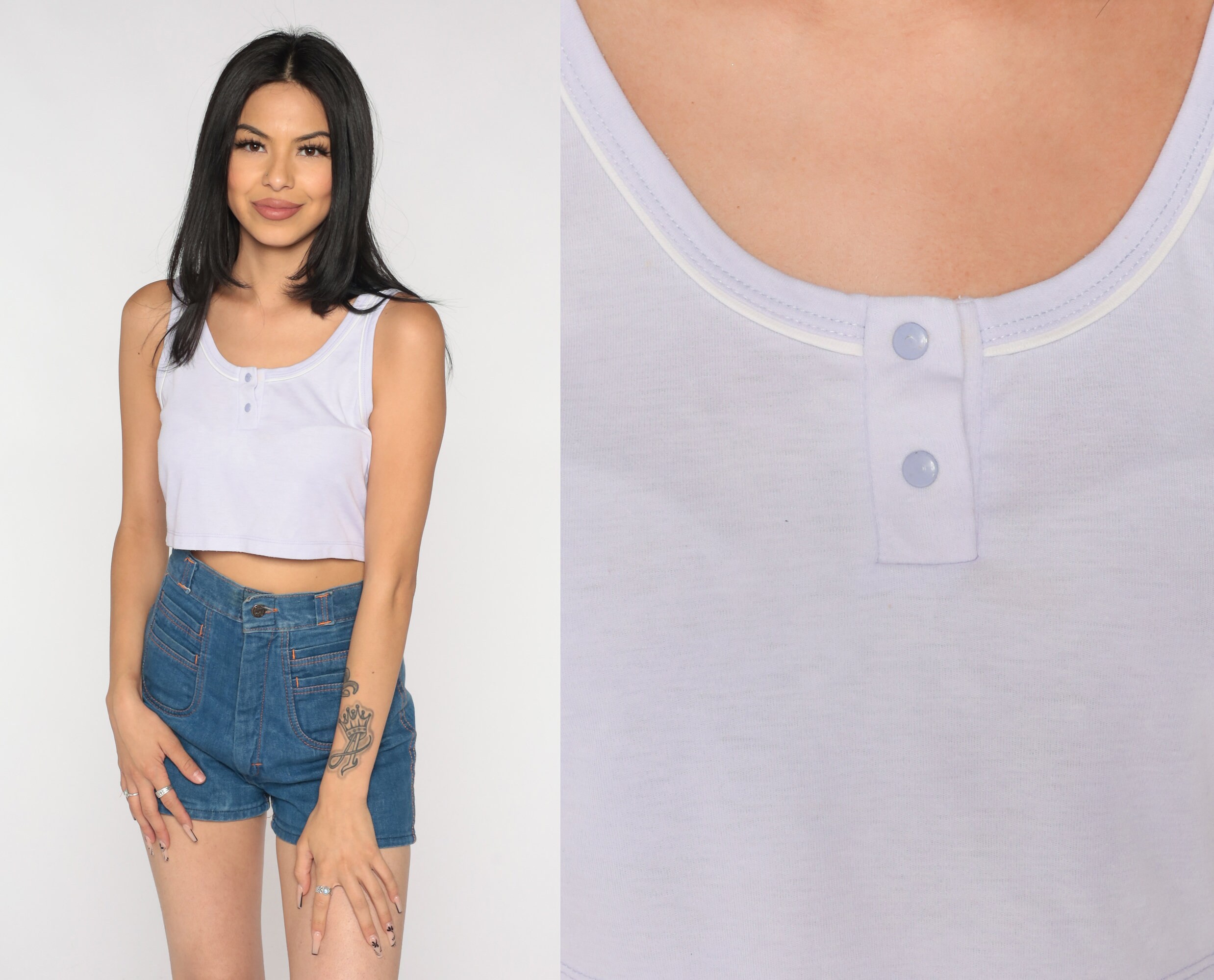 Lavender Crop Top 80s Tank Top Retro Sleeveless Shirt Basic Pastel
