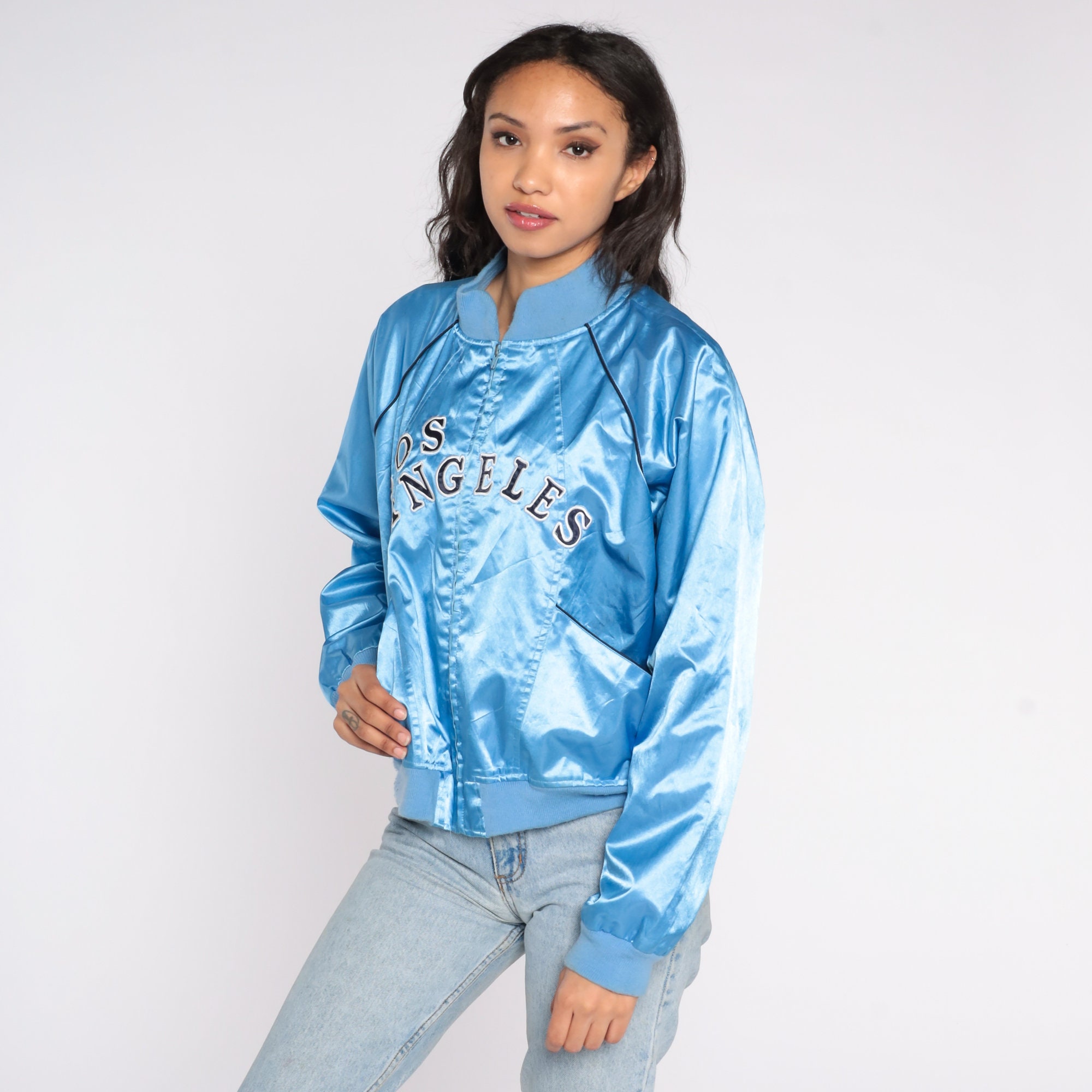 アウトレット福袋 Angeles Los Jacket Sporty Jacket Bomber Satin Blue Baby Y2k ジャケット・アウター