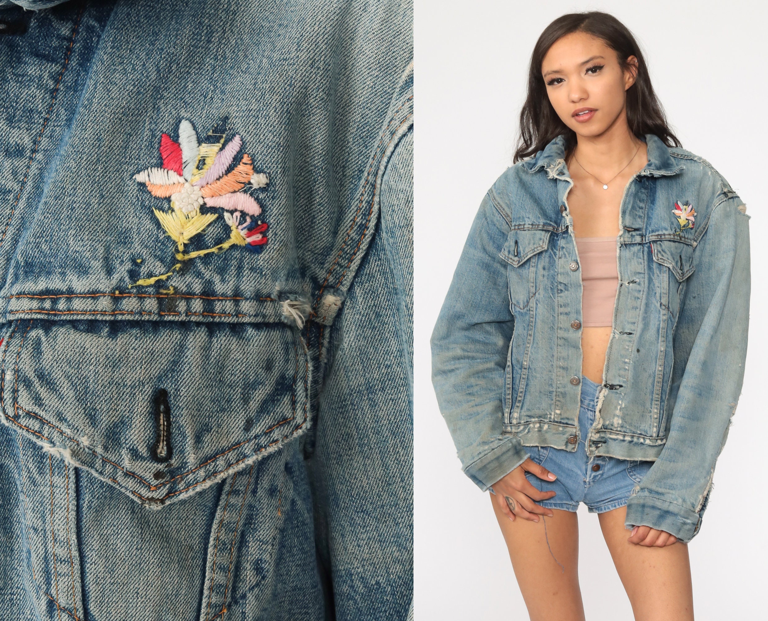 80s Levis Jean Jacket Embroidered 