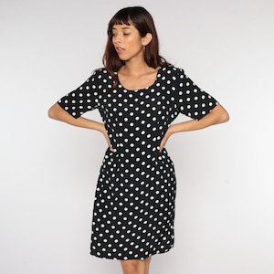 Polka Dot Dress 90s Mini Black White Dress Grunge 80s Sheath Dress Vintage 1990s Retro Preppy Short Sleeve Medium 8