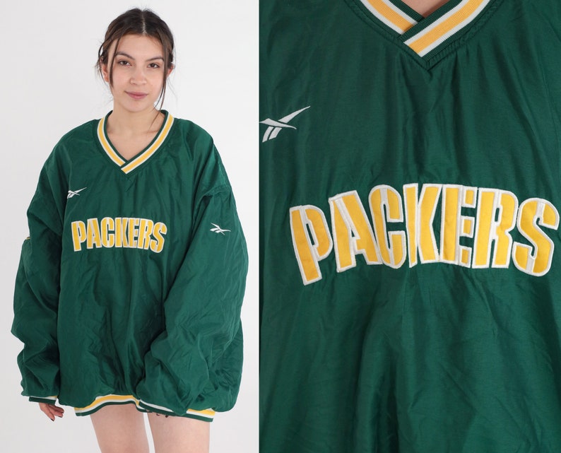 Green Bay Packers Jacket Y2K Wisconsin Football Windbreaker Green NFL Shirt Pullover V Neck Retro Sports Vintage Pro Line Reebok 00s 2xl xxl zdjęcie 1