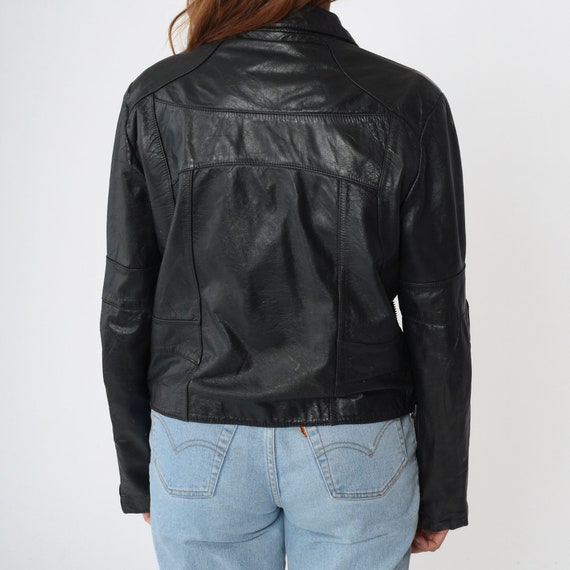 80s Leather Jacket Black Leather Moto Jacket Moto… - image 6