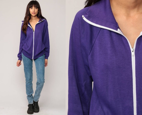 Track Jacket Zip Up Sweatshirt 80s Purple Jacket RAGLAN Sleeve 1980s Warm Up Sports Vintage Warmup Old School small