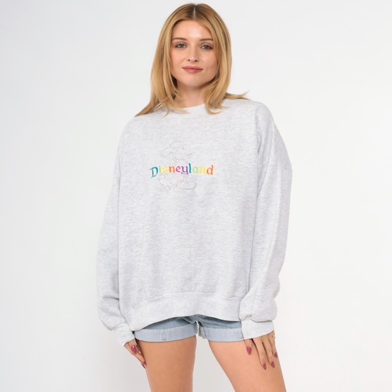 Vintage Disneyland Sweatshirt 90s Embroidered Disney Shirt Rainbow Mickey Mouse Heather Grey Pullover Cartoon Crewneck 1990s Extra Large xl