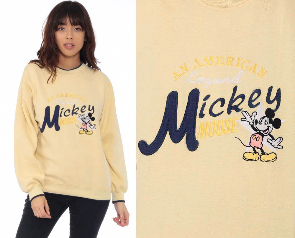 Mickey & Co Sweatshirt Walt Disney Mickey Mouse Sweater 90s AMERICAN LEGEND Grunge Shirt Yellow 