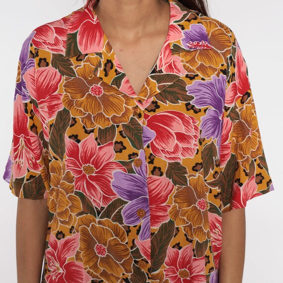 Floral Blouse 90s Leopard Print Button Up Shirt R… - image 5