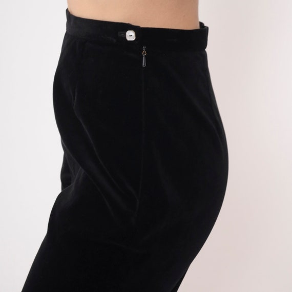Black Velvet Trousers 90s High Waisted Pants Stra… - image 5
