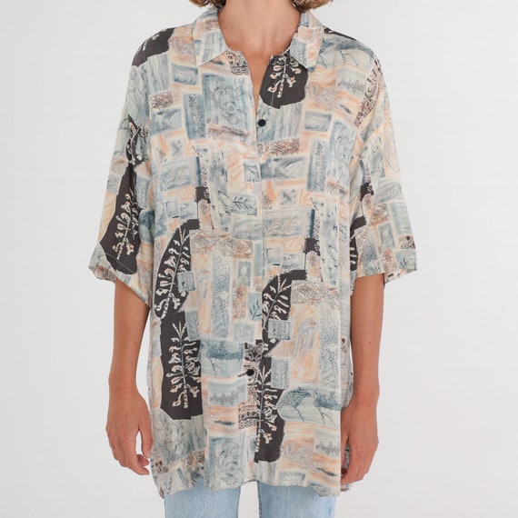 Abstract Floral Blouse 90s Button up Shirt Short … - image 6