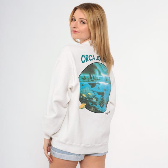 Hawaii Whale Sweatshirt 90s Orca Journey Graphic Print Pullover Slouch Killer Whale Crewneck 1990s Vintage Jerzees Super Sweats Medium
