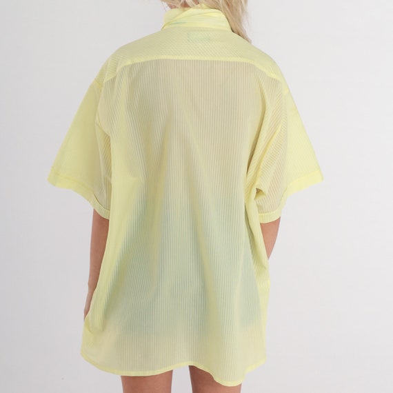 Yellow Shirt 70s Button Up Shirt Semi-Sheer Strip… - image 5