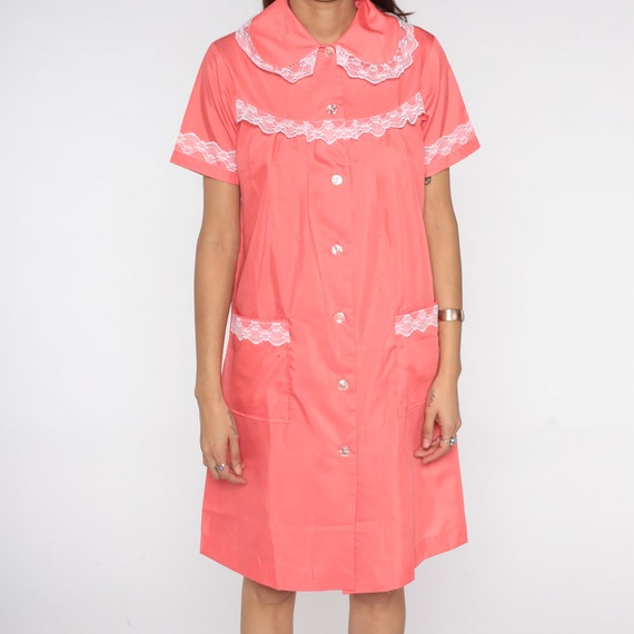 60s House Dress PINK Lace Day Dress Loungewear Bo… - image 7