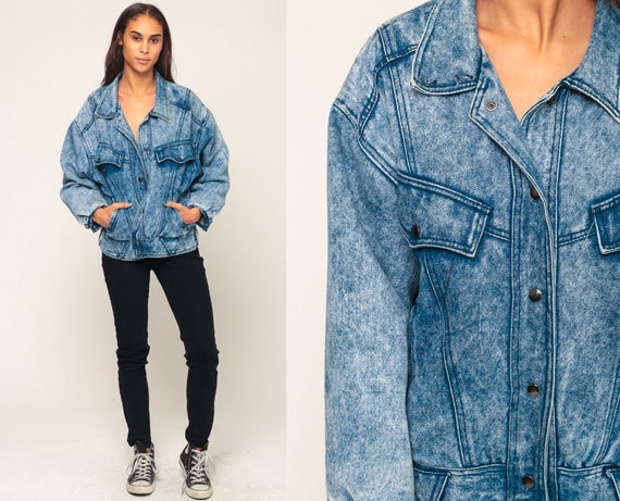 80s Denim Jacket SERGIO VALENTE Jean Jacket Vintage Acid Wash Grunge Jacket Trucker Button Up Blue 90s Hipster Oversize Large