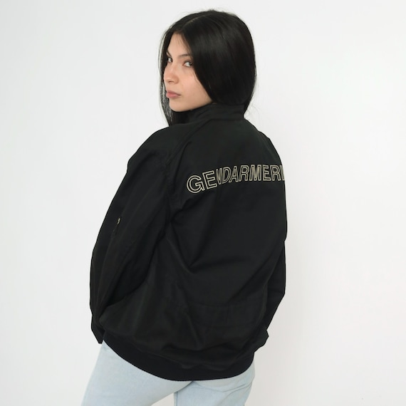Vintage Black Gendarmerie Jacket 90s Zip Up Bomber French Military Police Uniform 1990s Oversized Fit Workwear Uniform Large L