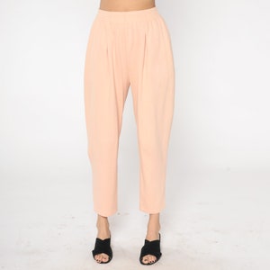 Peach Lounge Pants 90s Pink Relaxed Straight Leg High Elastic Waist Pants Casual Pastel Trousers Cotton Vintage 1990s Liz Claiborne Medium image 7