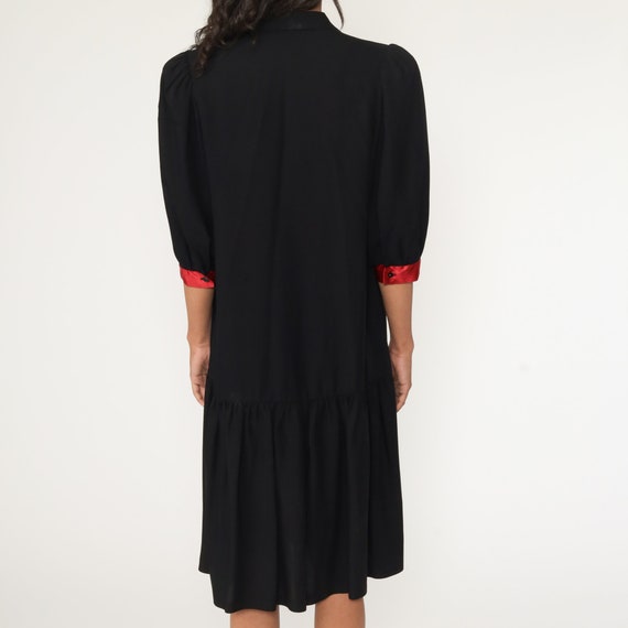 Black Mini Dress Drop Waist Button Up Dress 80s M… - image 5