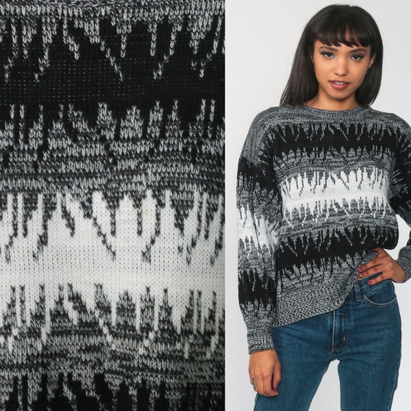 Gray Plaid Pullover Knit Sweater