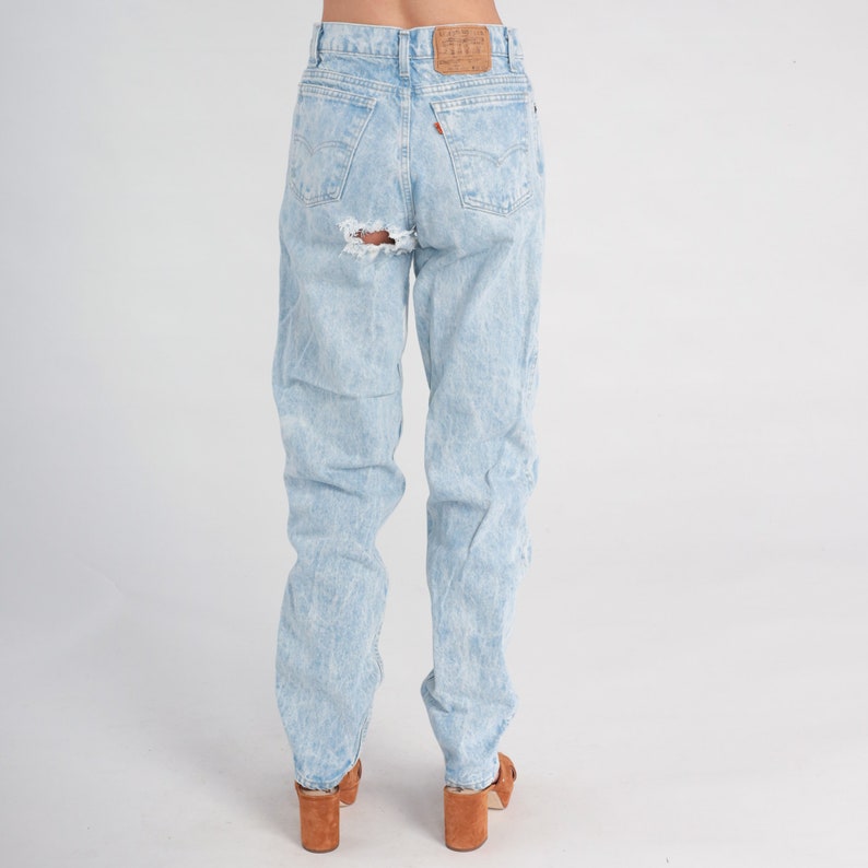 Ripped Levis Jeans 30 Acid Washed Distressed Jeans Straight Leg Jeans 80s 90s Bleached Jeans Denim Pants High Waist Medium Tall 30 x 34 image 6