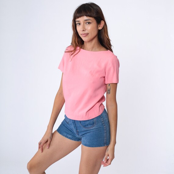 60s Mod Shirt Bubblegum Pink Top 1960s Plain Blou… - image 4