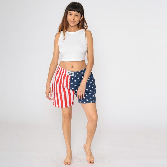 Vintage American Flag Shorts 90s International Baggyz USA Red White Blue Cotton Patriotic Stars Stripes Napoleon Dynamite 1990s Large xl