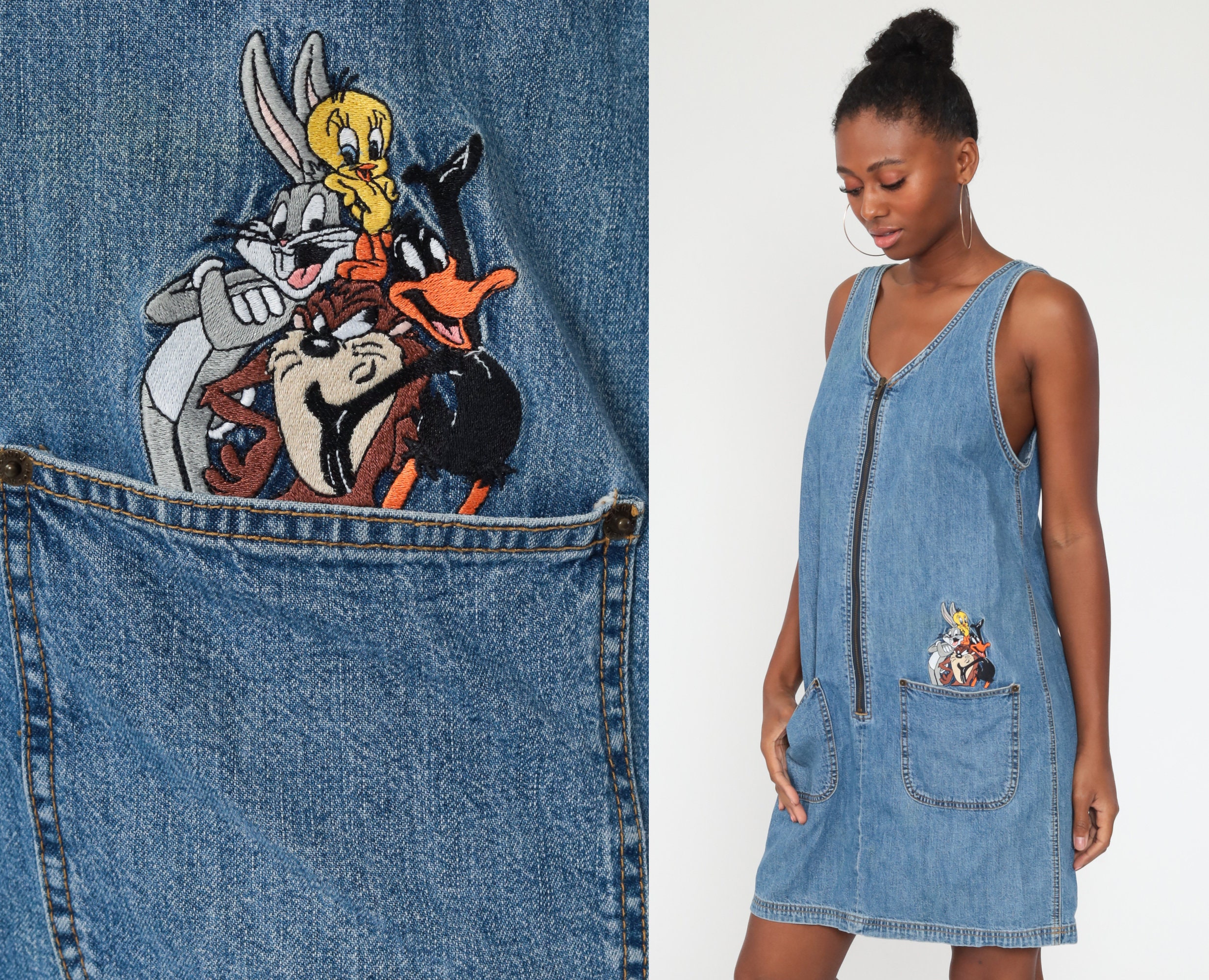 Looney Tunes Overall Dress Denim Jumper 