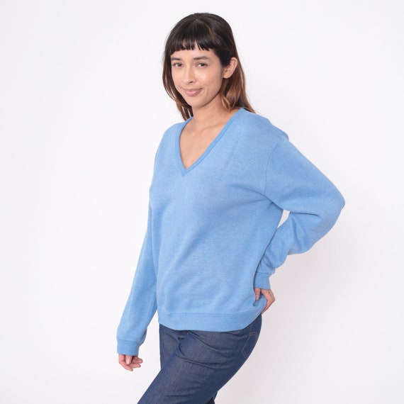 Light Blue Sweater 80s V Neck Knit Pullover Sweat… - image 5