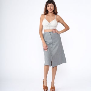 Grey 70s Skirt Button Up Midi Skirt High Waisted 70s Mod Skirt Acrylic Wool Blend High Rise Retro 1970s Vintage Bobbie Brooks Extra Small xs image 2