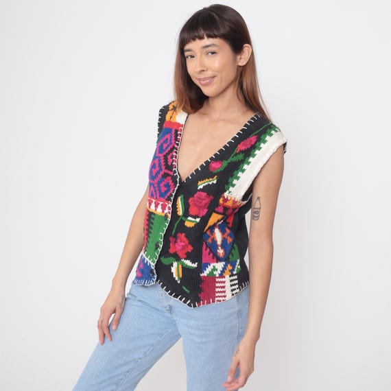 90s Patchwork Vest Granny Square Colorful Multico… - image 5
