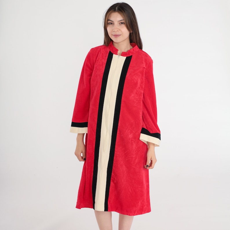 Shift Robe 70s Velour Robe Dress Red Mini Shift Lounge Wear Pajama Robe Long ...