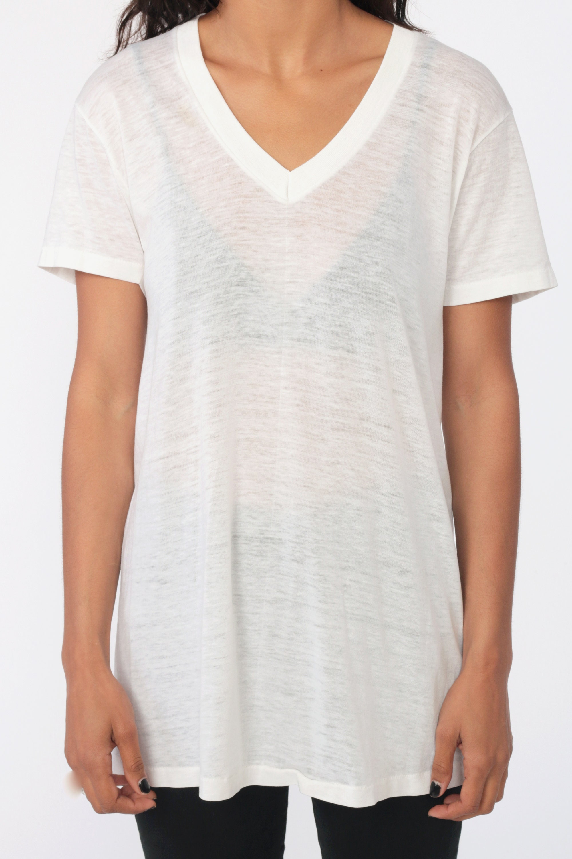 Burnout Tee Shirt White V Neck Shirt SHEER Plain Tshirt Paper Thin Worn Vintage Tee 80s Grunge