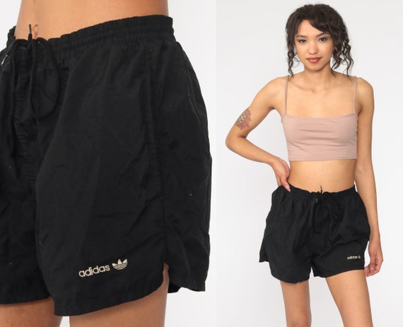 Vintage ADIDAS Shorts 80s Black Swim Shorts High W