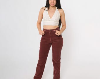 Vintage Corduroy Pants 70s 80s Redwood Brown Western High Waisted Straight Leg Trousers 1970s Smile Pockets Earth Tone Fall Extra Small xs