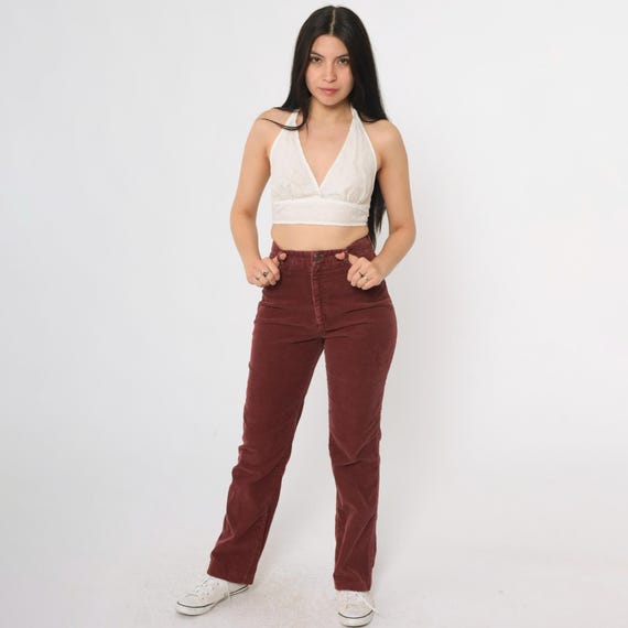 Vintage Corduroy Pants 70s 80s Redwood Brown Western High Waisted Straight Leg Trousers 1970s Smile Pockets Earth Tone Fall Extra Small xs