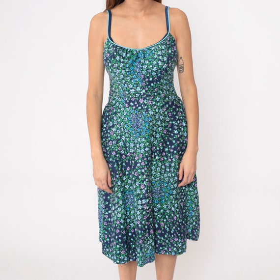 70s Floral Sundress Deweese Dress Hippie Navy Blu… - image 7