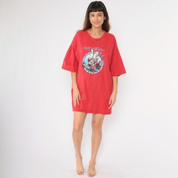 Vintage Eleanor Burns T-Shirt Dress Quilt In A Day Tee 2XL Red Pedal To The Metal Graphic Quilting Hot Rod Oversized Hanes 00s Size XXL