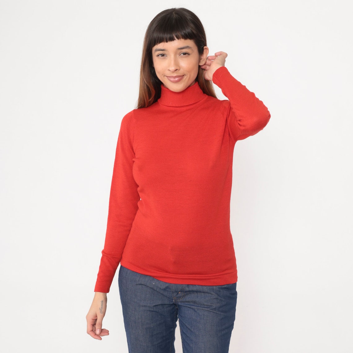 Red Turtleneck Shirt 70s Ribbed Knit Sweater Top Wool Blend Long Sleeve red-turtleneck-shirt-70s-ribbed-knit-sweater-top-wool-blend-long-sleeve