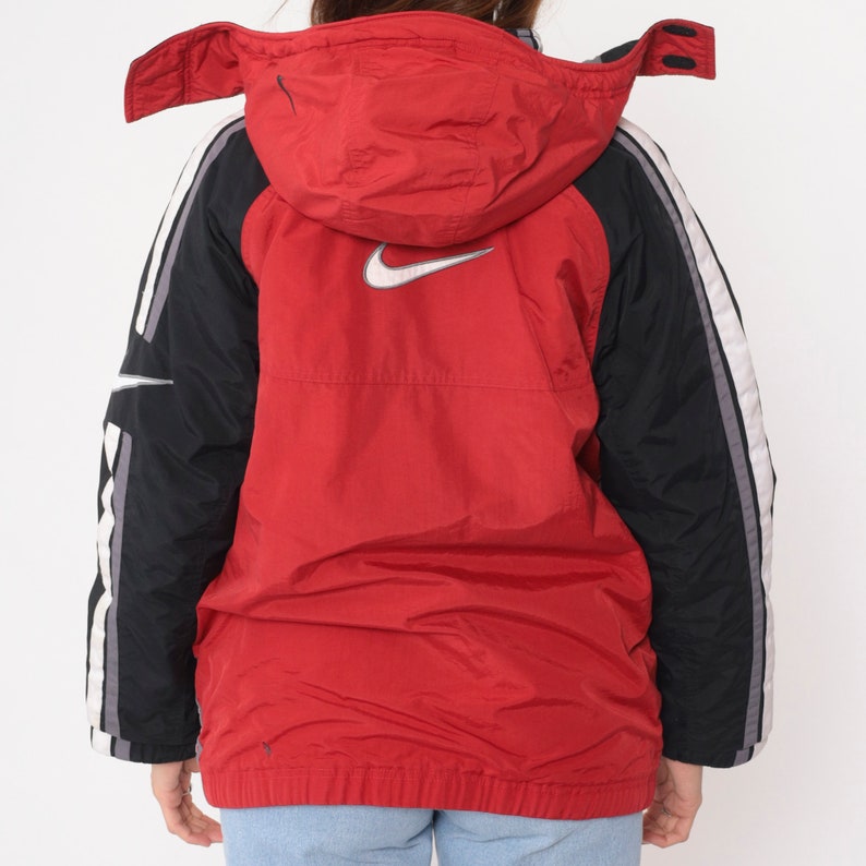 Reversible Nike Jacket 00s Hooded Fleece Windbreaker Zip Up Nylon Shell Red Grey Streetwear Sportswear Warmup Hood Vintage Extra Large xl image 7