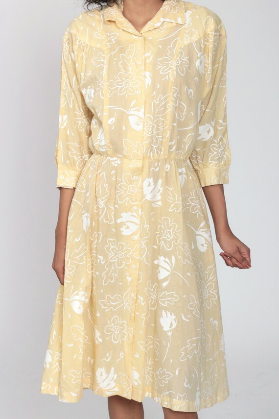 80s Floral Dress Yellow Midi Dress Dolman Sleeve … - image 6