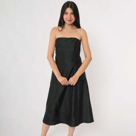 Black Cocktail Dress Strapless 90s Formal Gown Partywear Classic Little Black Dress Tube Style Elegant Simple Silhouette Size 8 Small S