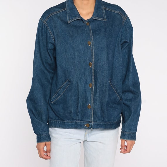 Dark Denim Jacket 80s Blue Jean Jacket Button Up … - image 6