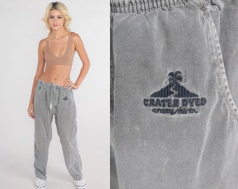 Grey Track Pants 80s Crazy Shirts Joggers Crater Dyed Volcano Embroidered High Drawstring Waist Casual Streetwear Pants Vintage 1980s Medium