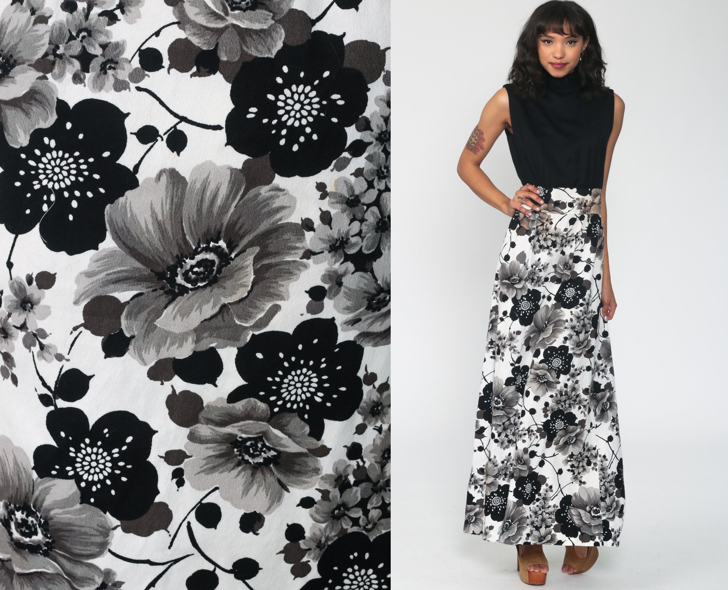 black and white 70s dress