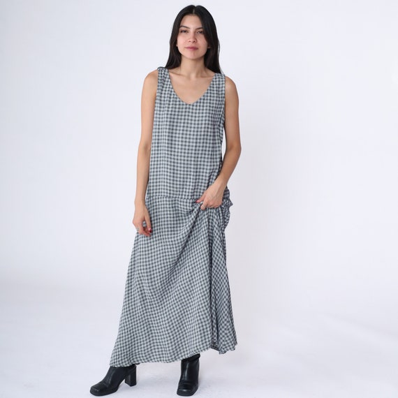 Checkered Jumper Dress 90s Maxi Dress Pinafore Bl… - image 3